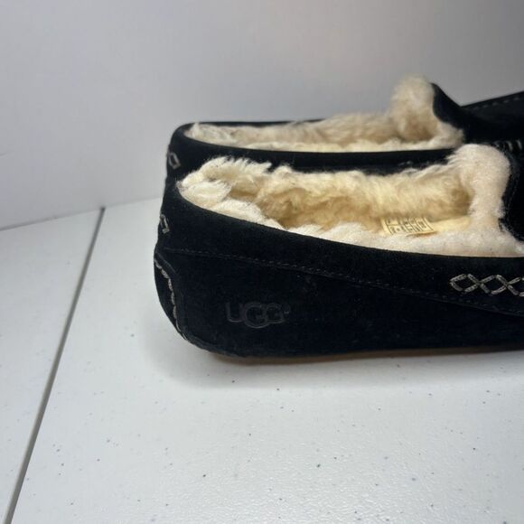 UGG Ansley Suede Black Slide On Fur Slippers Womens Comfort - Picture 7 of 8